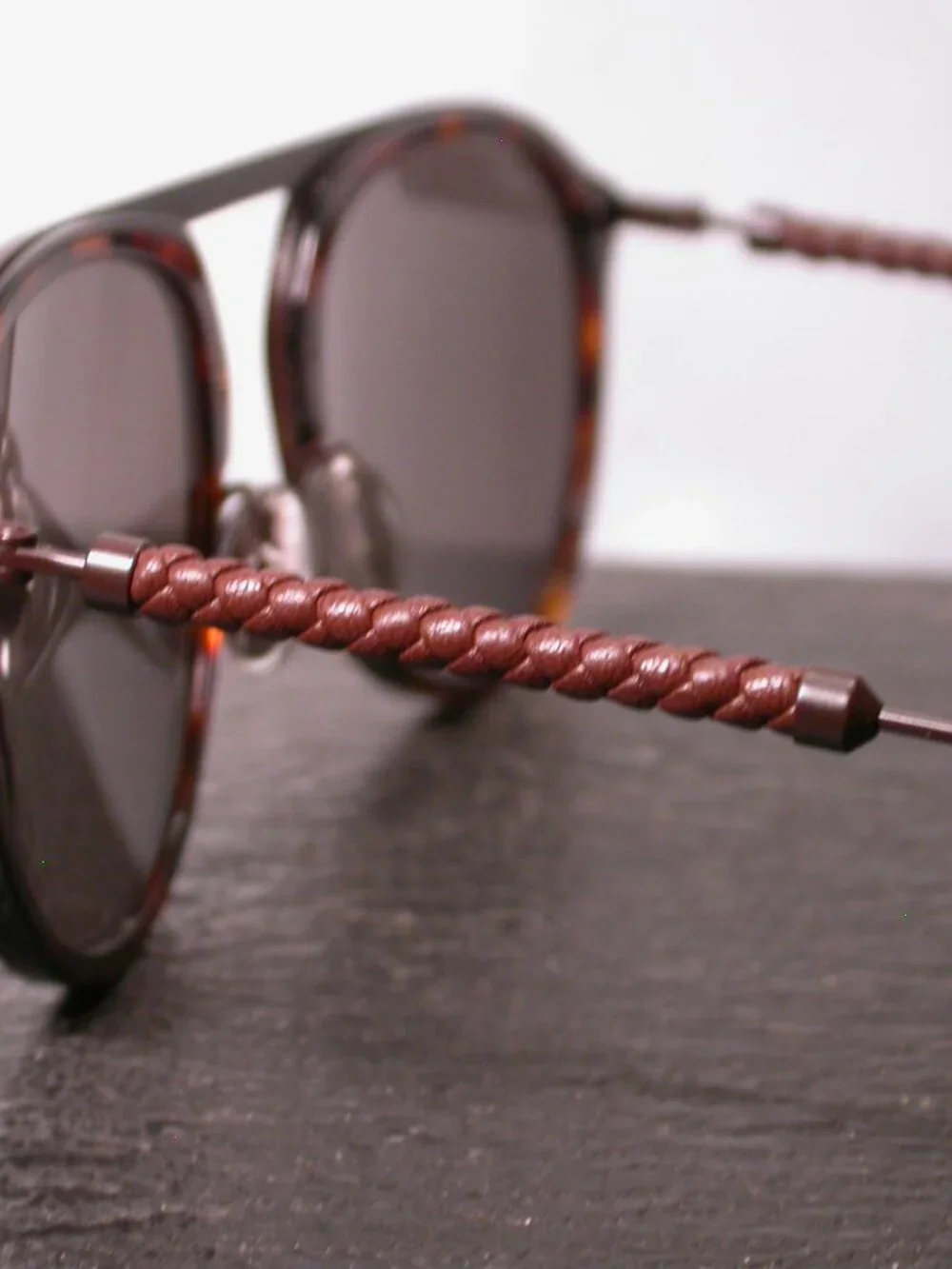 Tods Leather and Tortoise Metal Aviator Sunglasses Made in Italy